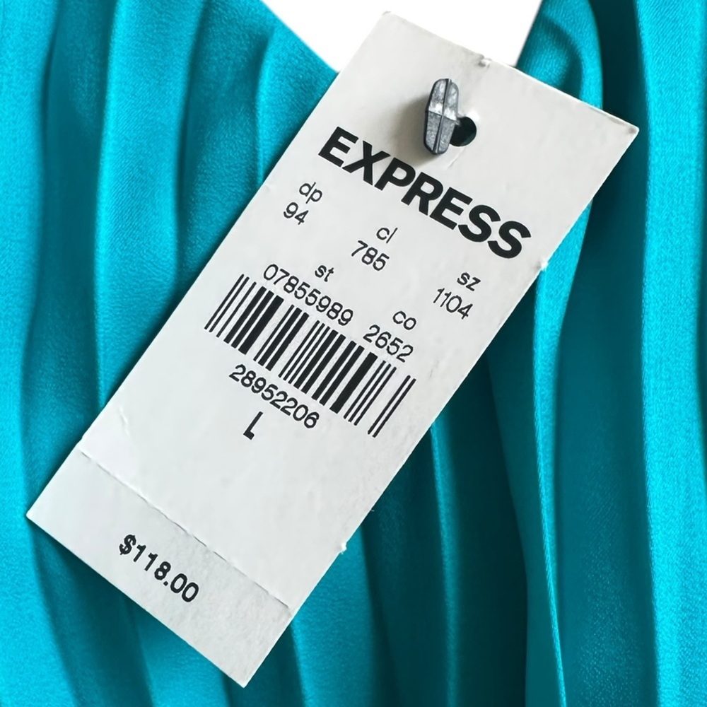 EXPRESS teal pleated spaghetti strap cut out maxi dress size Large - NWT! - Picture 7 of 9